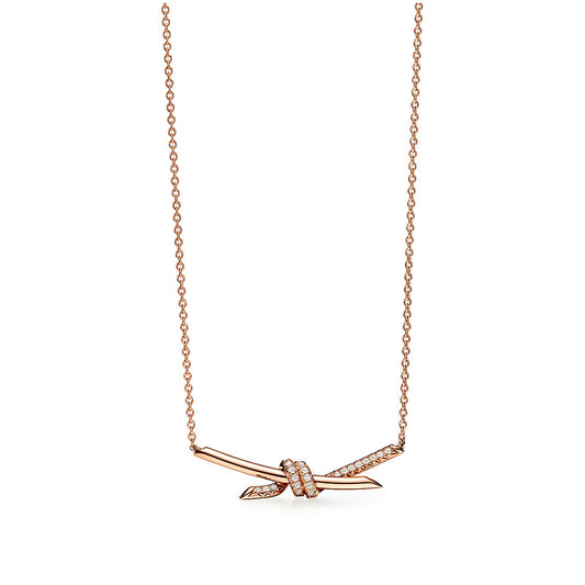 Tiffany Knot Pendant Diamond 18K Gold Necklace