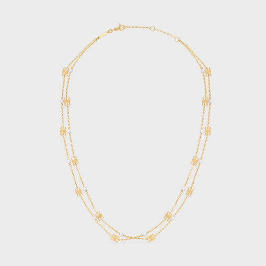 Celine Pearl Double 18K Gold Necklace