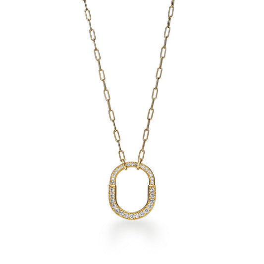 Tiffany Lock Pendant Pave Diamonds 18K Gold Necklace