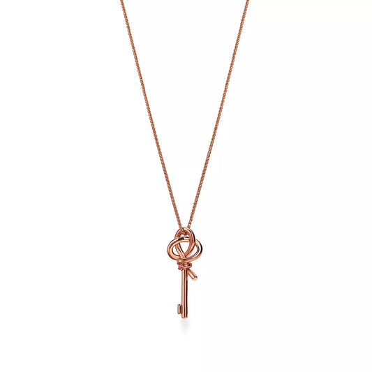 Tiffany Keys Woven Pink Diamonds Medium 18K Gold Necklace