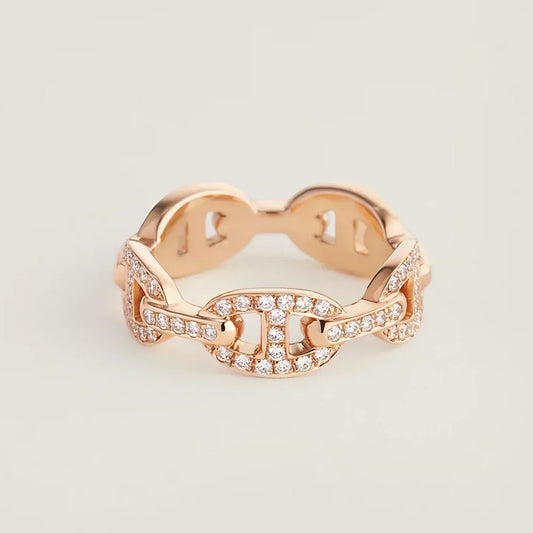 Hermes Chaine D'Ancre Enchainee Diamond 18K Gold Ring