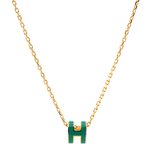Hermes Mini Pop Green 18K Gold Necklace