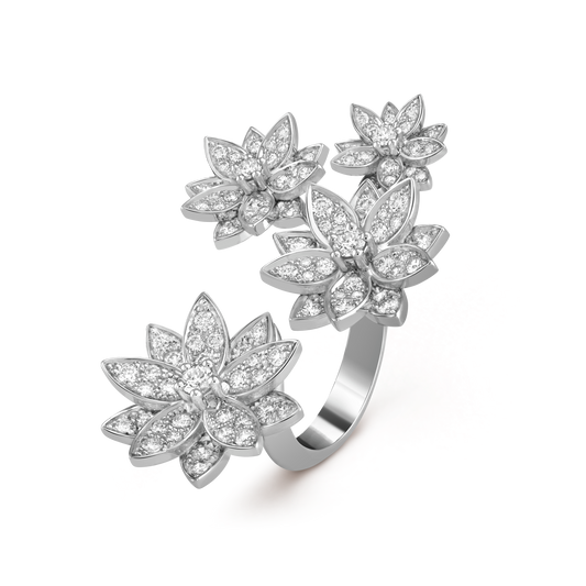 Lotus Between the Finger 4 Flowers 18K Gold Ring