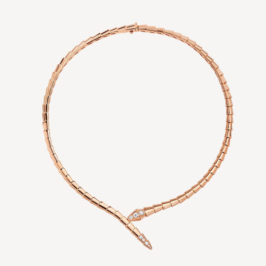 Bvlgari Serpenti Viper Demi-Pave Diamonds 18K Gold Necklace