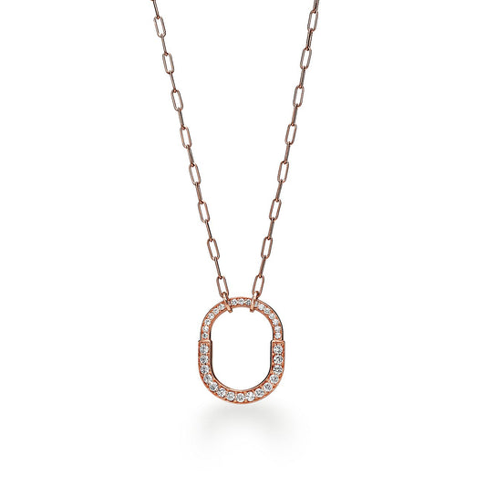 Tiffany Lock Pendant Pave Diamonds 18K Gold Necklace