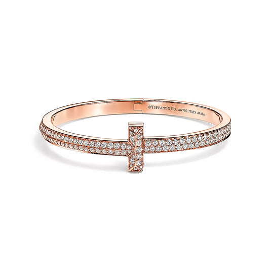 T1 Wide Diamond Hinged Bangle 18K Gold Bracelet