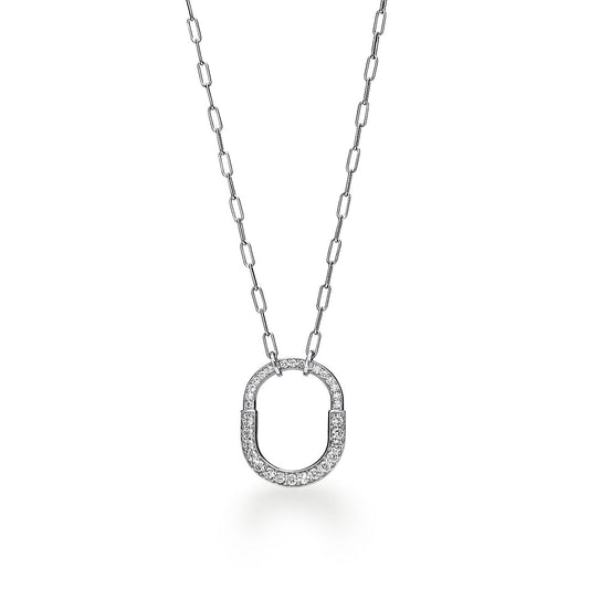 Tiffany Lock Pendant Pave Diamonds 18K Gold Necklace