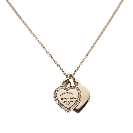 Tiffany Red Double Heart Diamond 18K Gold Necklace