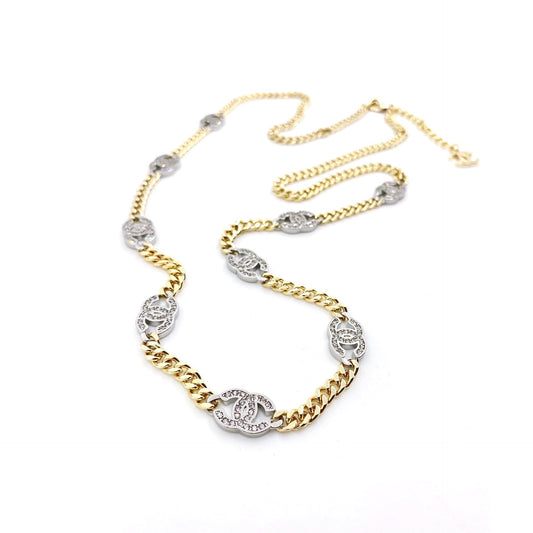 Chanel Crystal Chain Link 18K Gold Necklace