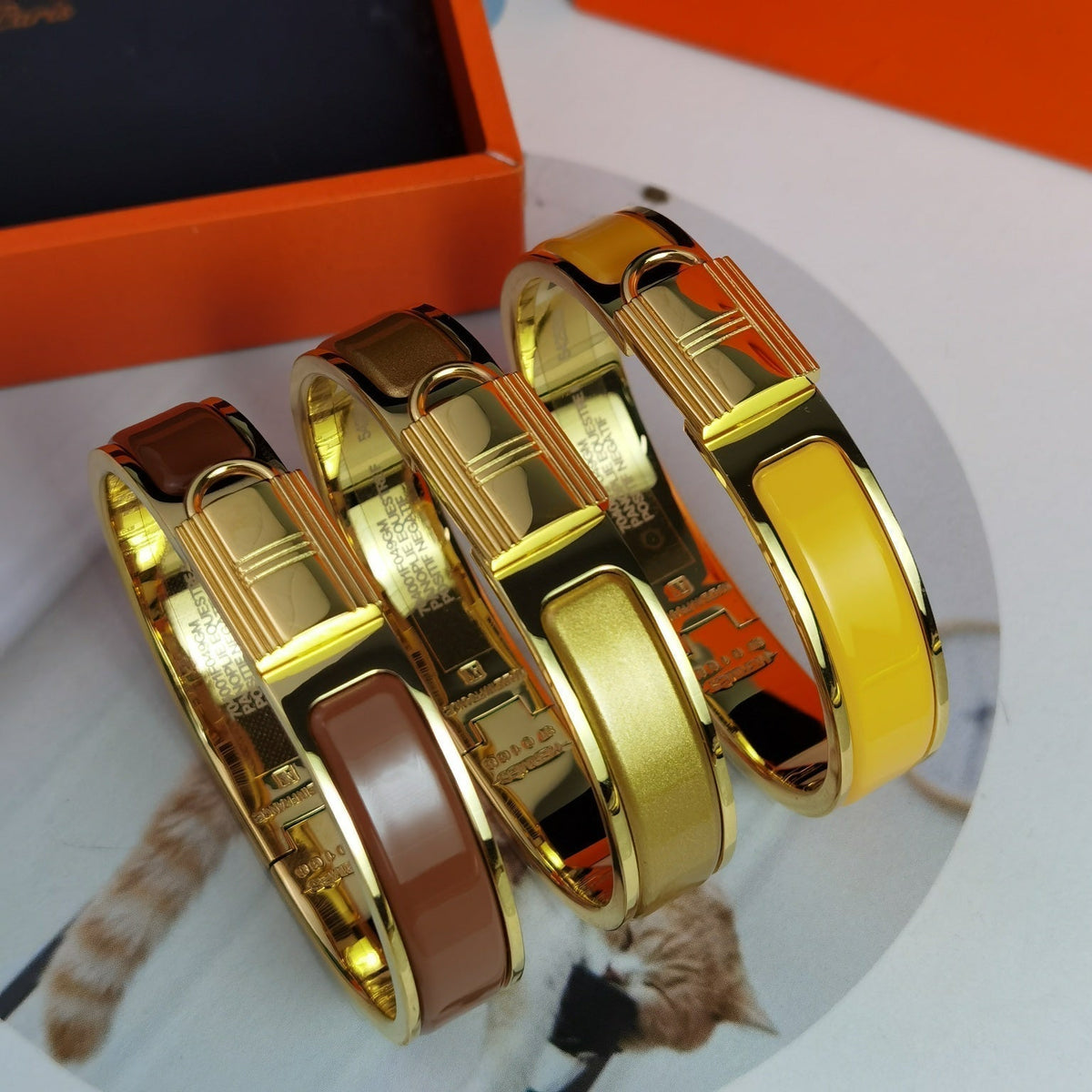 Hermes Clic Cadenas Orange 18K Gold Bracelet