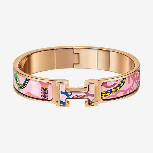 Hermes Clic Panoplie Equestre Pink 18K Gold Bracelet