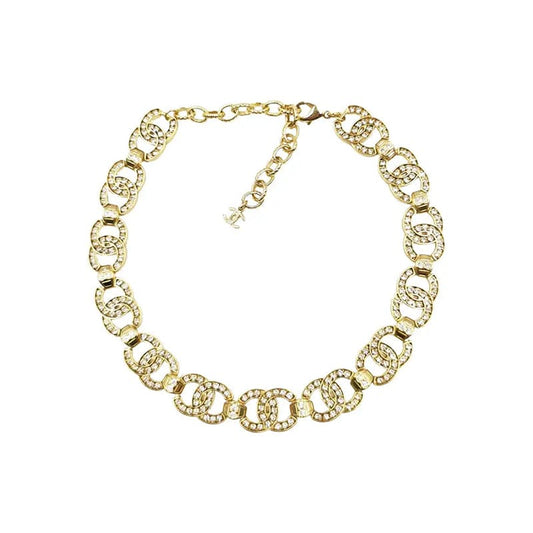 Chanel Rhinestone 2021 Interlocking Choker 18K Gold Necklace