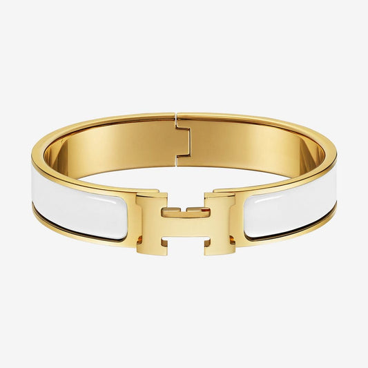 Hermes White Clic 18K Gold Bracelet
