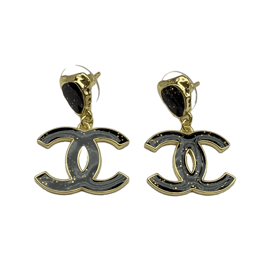 Chanel Classic Black Dangle 18K Gold Earrings