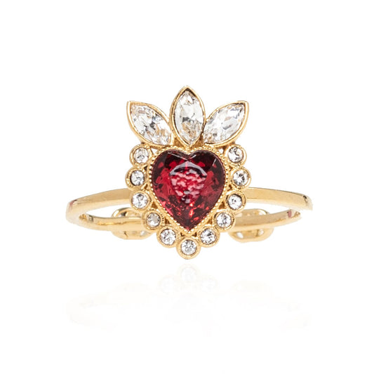 Gucci Double Crystal Heart 18K Gold Ring