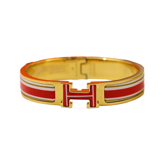 Hermes Clic Red & White 18K Gold Bracelet