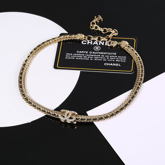 Chanel Strass Chain Choker 18K Gold Necklace