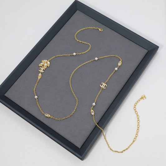 Chanel Vintage Crystal Long 18K Gold Necklace