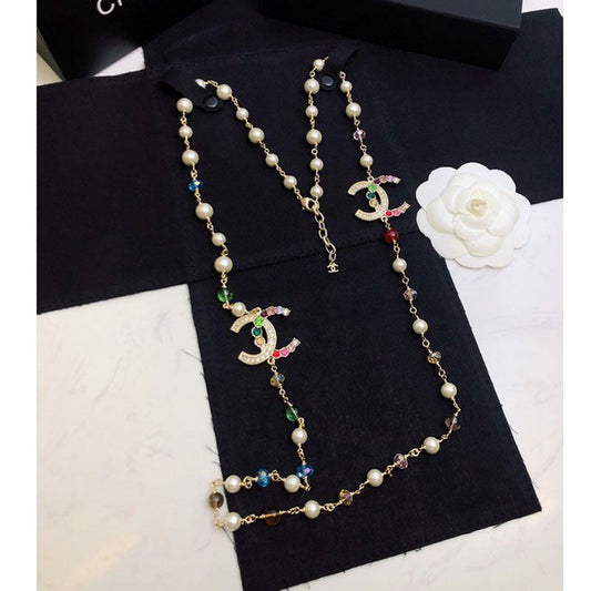 Chanel Color Long Pearl 18K Gold Necklace