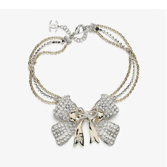 Chanel 25K Bow Tie Choker 18K Gold Necklace