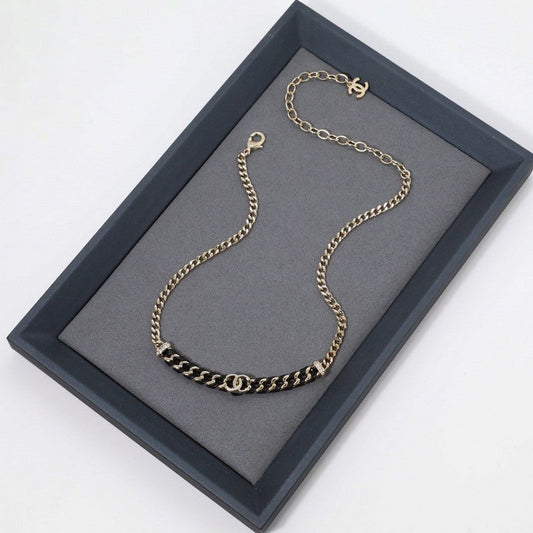 Chanel Vintage Gold Leather 18K Gold Necklace