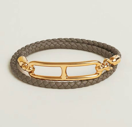 Hermes Roulis Double Tour Grey 18K Gold Bracelet