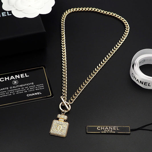 Chanel Diamond Perfume Bottle Pendant 18K Gold Necklace