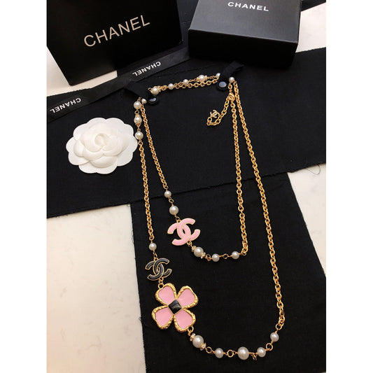 Chanel Pink Flowers 18K Gold Necklace
