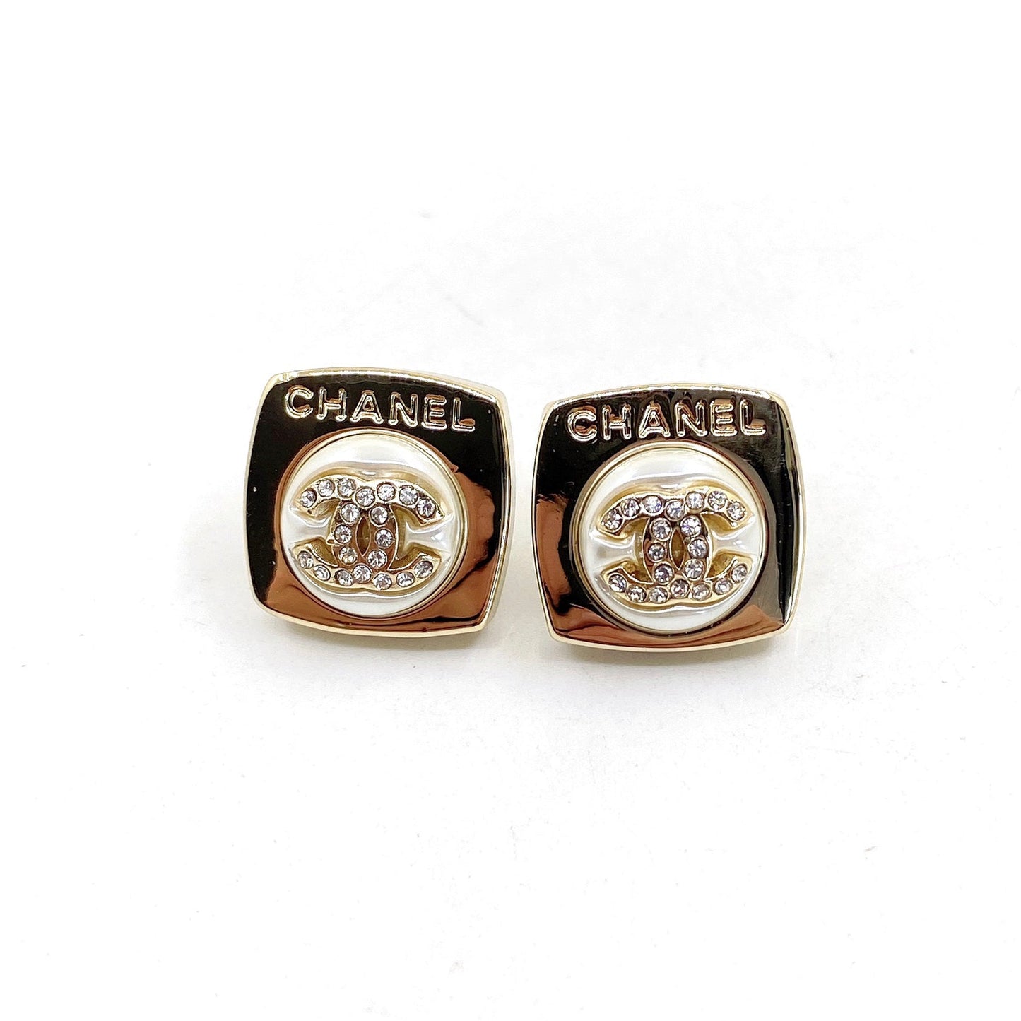 Chanel Diamond Square 18K Gold Earrings