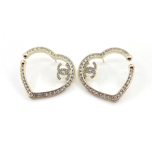 Chanel Diamond Heart 18K Gold Earrings