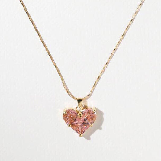 Celine Pink Heart Crystal 18K Gold Necklace