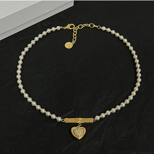 Celine Heart Pearl 18K Gold Necklace