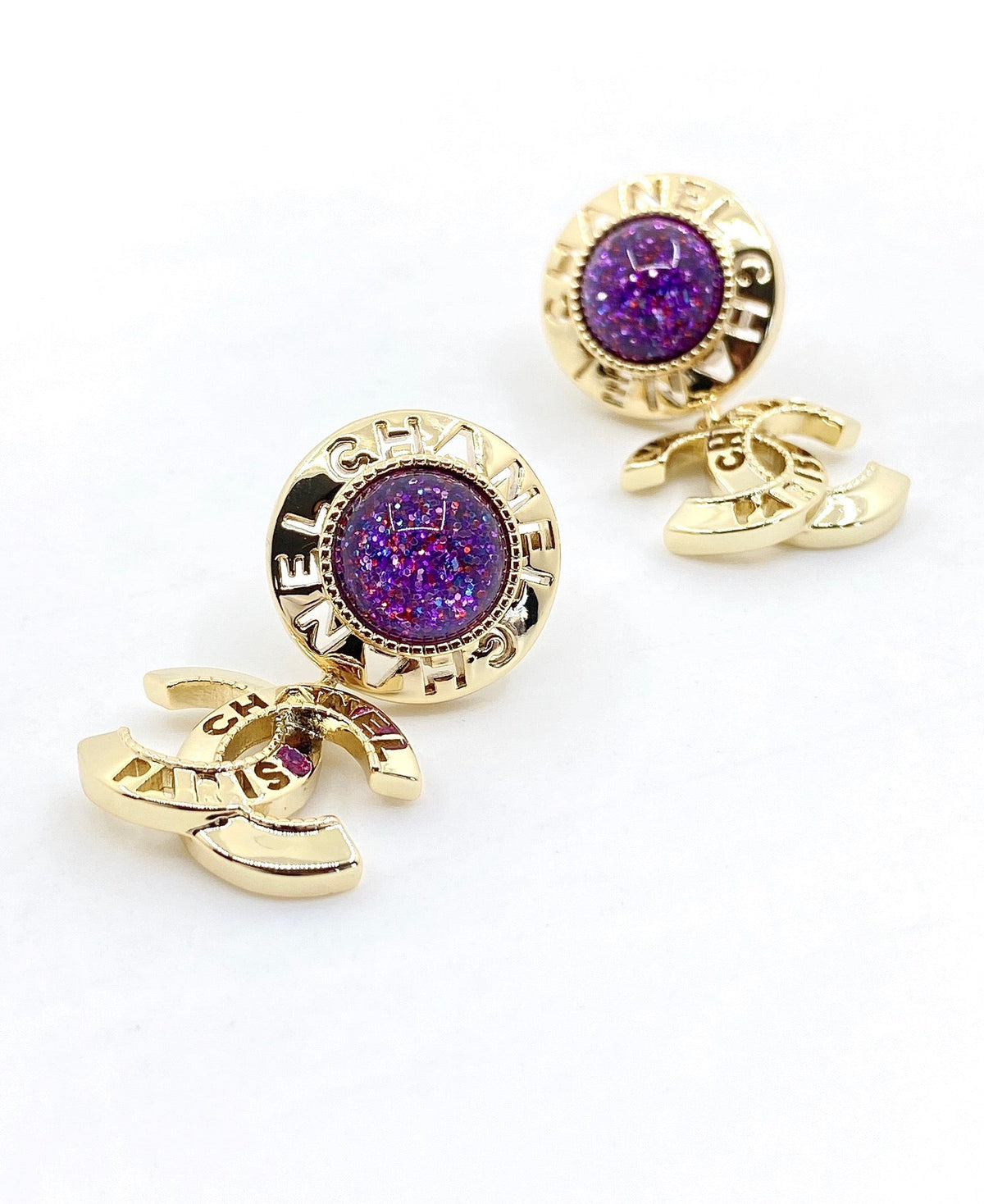 Chanel Purple Crystals 18K Gold Earrings