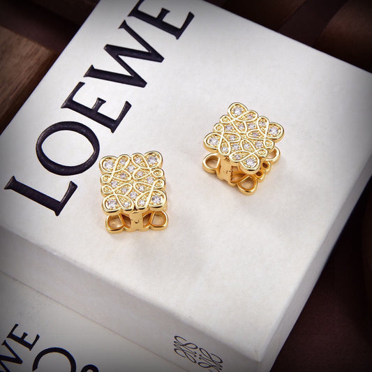 LOEWE Anagram Cube Diamonds 18K Gold Earrings