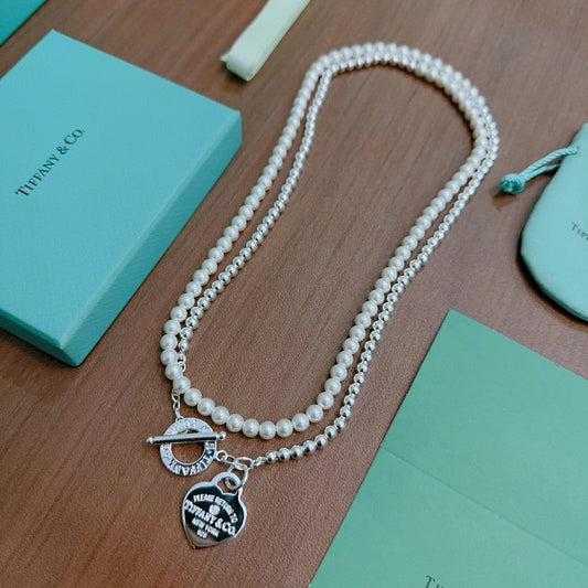 Tiffany Return to Heart Tag Chain Pearl Link 18K Gold Necklace