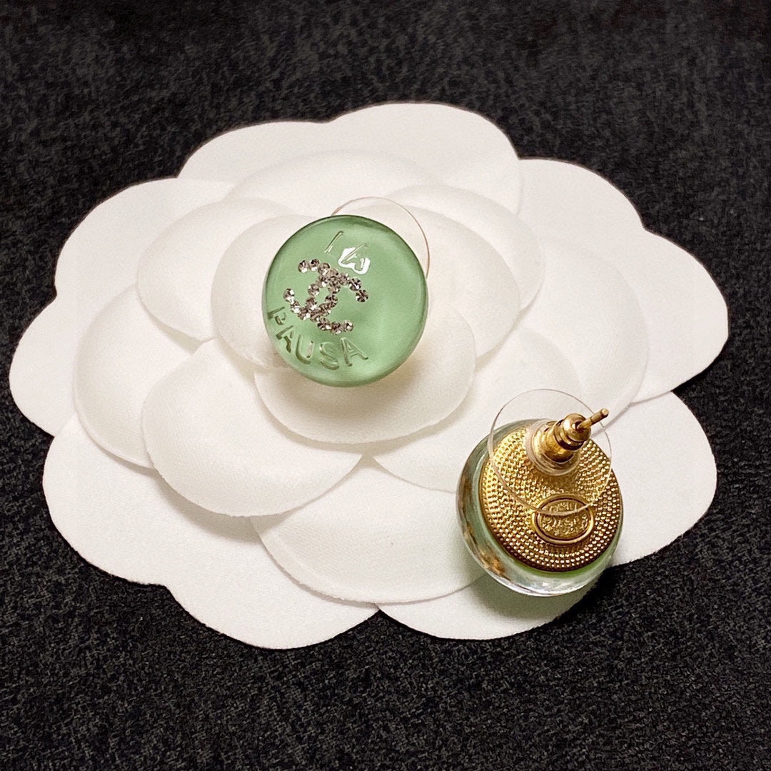 Chanel Green 18K Gold Earrings