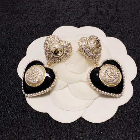 Chanel Black Heart 18K Gold Earrings