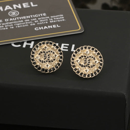 Chanel Diamond Round 18K Gold Earrings