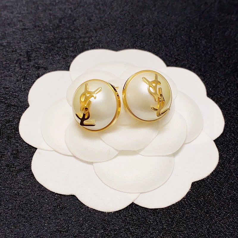 YSL White & Red 18K Gold Earrings