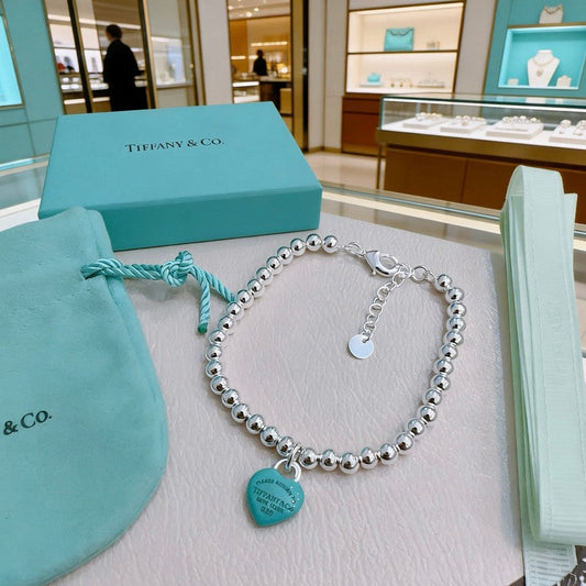 Tiffany Return to Big Blue Heart Tag Bead 18K Gold Bracelet