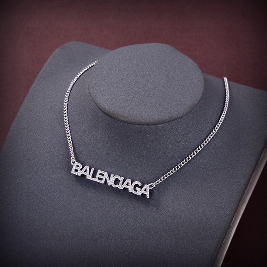 Balenciaga Typo Crystals 18K Gold Necklace
