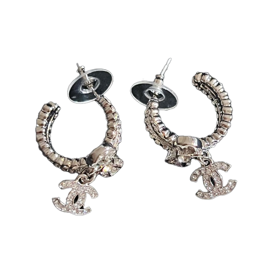 Chanel Diamond Pendant 18K Gold Earrings