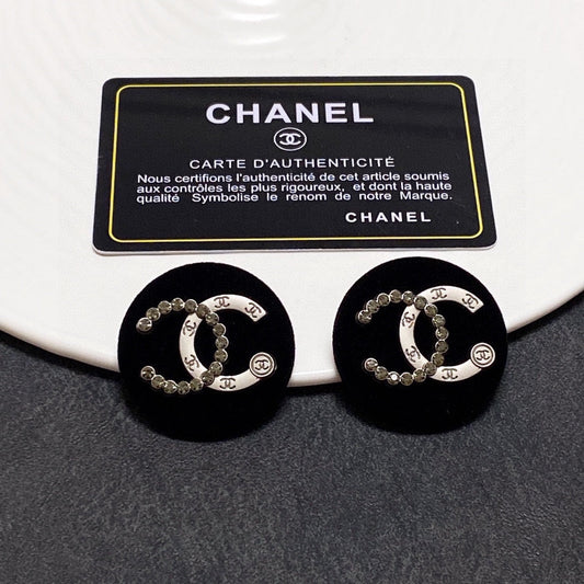 Chanel Black Resin Circle 18K Gold Earrings
