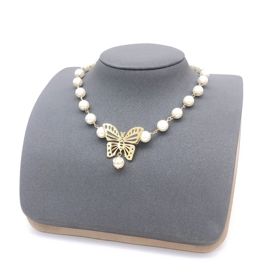 Dior Butterfly Pearl Chain 18K Gold Necklace