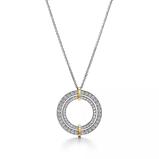 Tiffany Edge Circle Diamond Pendant 18K Gold Necklace